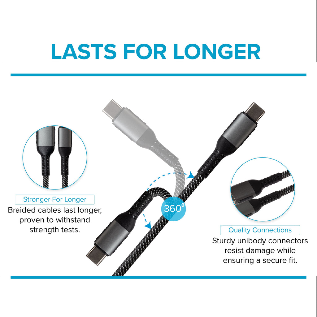 Maplin USB-C to USB-A 60W Braided Cable - Grey